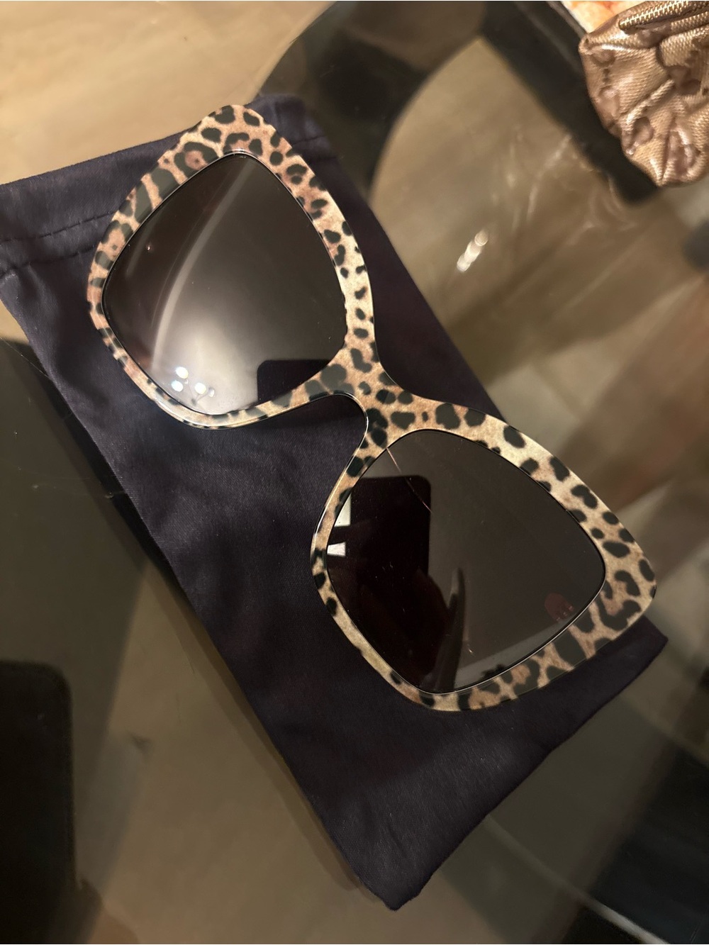 Dolce & Gabbana Leopard Print Oversized Sunglasses - Black Lenses